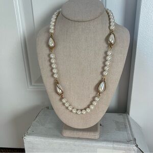 Glass pearl bead large pear necklace gold tone accent heavy bold beach demure